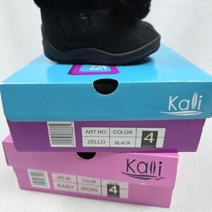 Kali Winter Boots Toddler Girl Size 4 Black Brown Suede Side Zip Bundle of 2 New